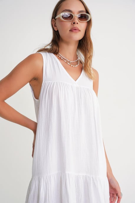 Mouwloze V-hals Muslin Midi-jurk met Zakken - Image 4