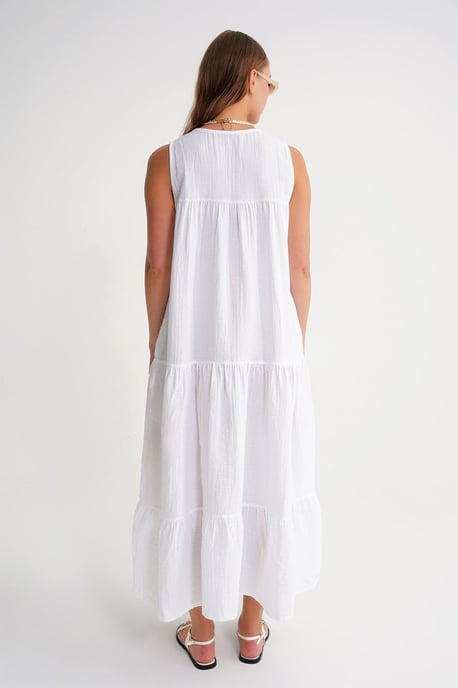 Mouwloze V-hals Muslin Midi-jurk met Zakken - Image 6