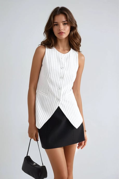 Gestreepte Crew Neck Geknoopte Vest - Image 1