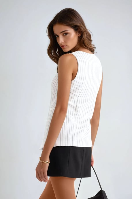 Gestreepte Crew Neck Geknoopte Vest - Image 4