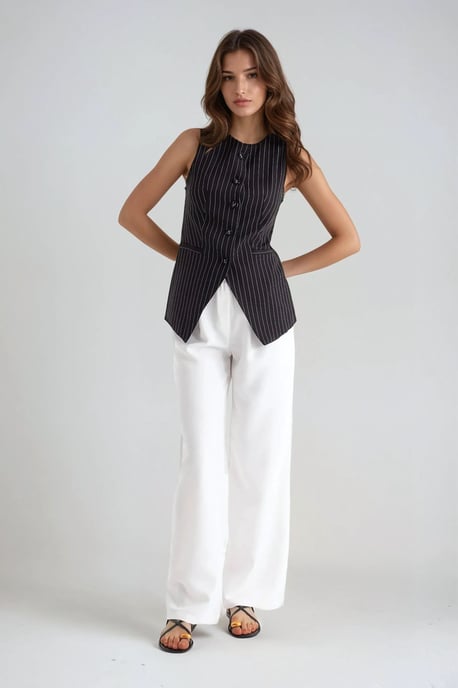 Gestreepte Crew Neck Knoploze Vest - Image 3