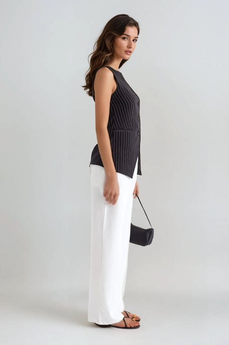 Gestreepte Crew Neck Knoploze Vest - Image 4