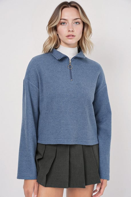 Relaxed Fit Crop Trui met Ritskraag - Image 3