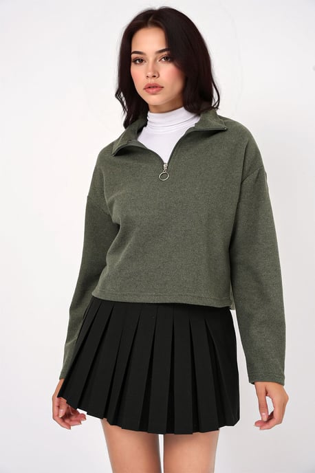 Ontspannen Fit Crop Sweater met Ritskraag - Image 1