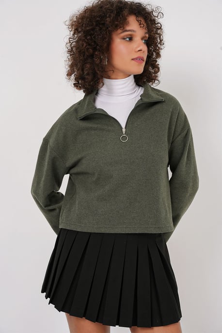 Ontspannen Fit Crop Sweater met Ritskraag - Image 3