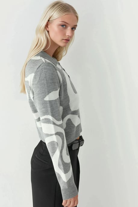 Polo Kraag Jacquard Gebreid Trui - Image 2