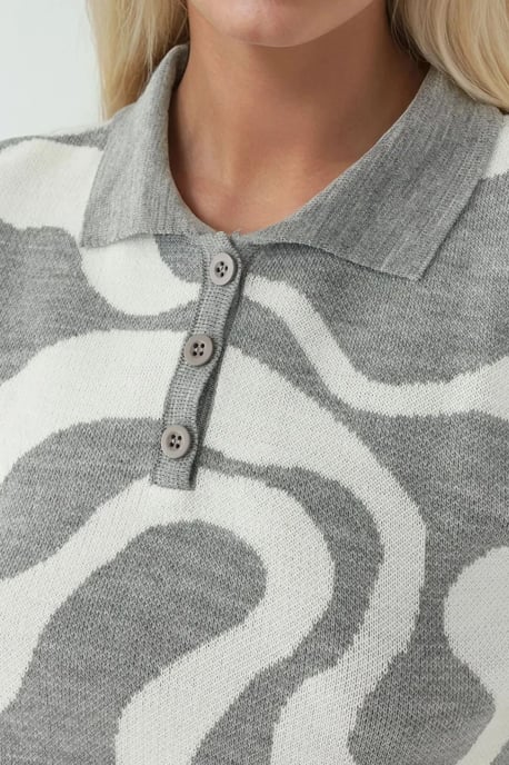 Polo Kraag Jacquard Gebreid Trui - Image 4