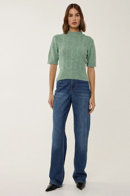 Korte Mouw Halve Turtleneck Haar Vlecht Gebreid Trui - Image 2