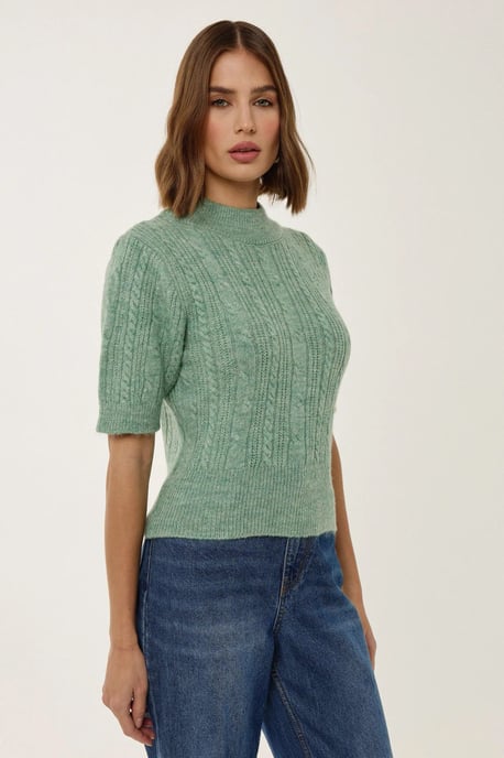 Korte Mouw Halve Turtleneck Haar Vlecht Gebreid Trui - Image 3