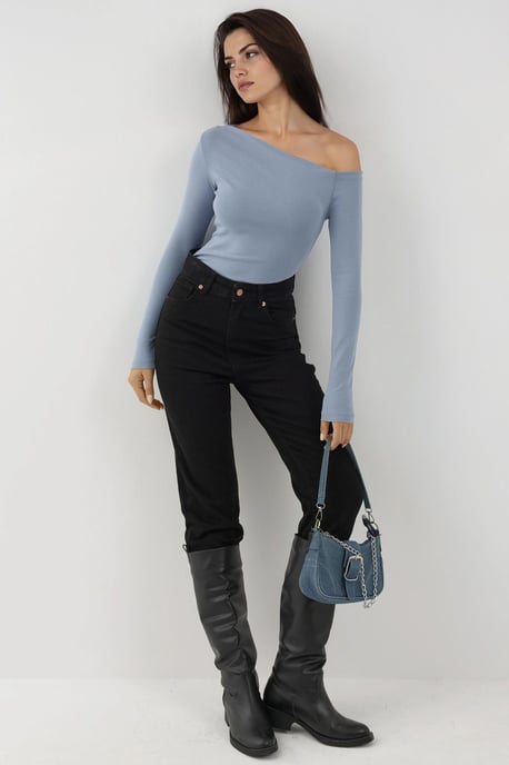 Asymmetrische Kraag Slim Fit Lange Mouwen Top - Image 4