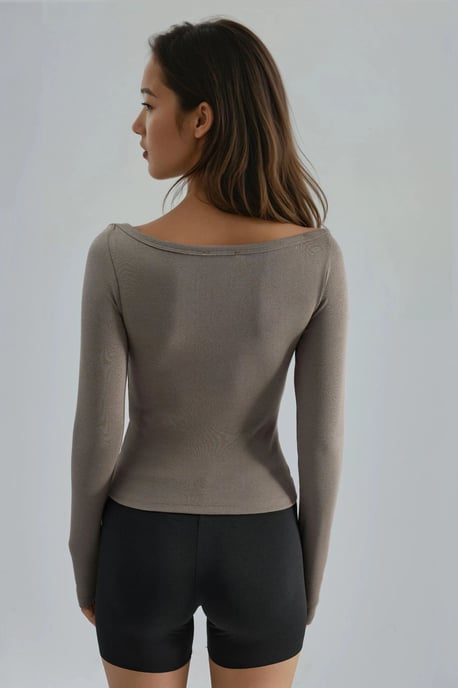 Slim Fit Geribbelde Bootneck Blouse - Image 2