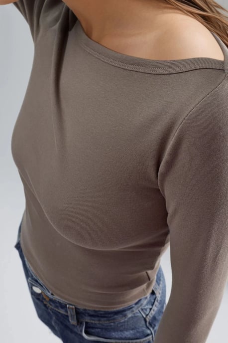 Slim Fit Geribbelde Bootneck Blouse - Image 6