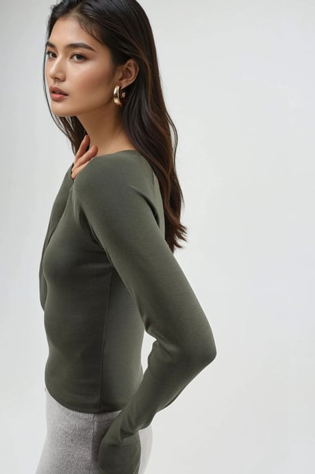 V-hals Lange Mouw Aangesloten Blouse - Image 5