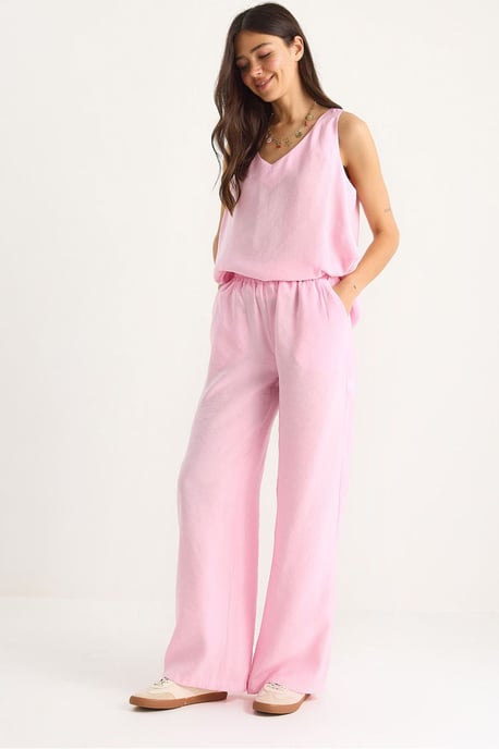V-hals Katoenen Blouse-Broek Twee-Piece Set - Image 1