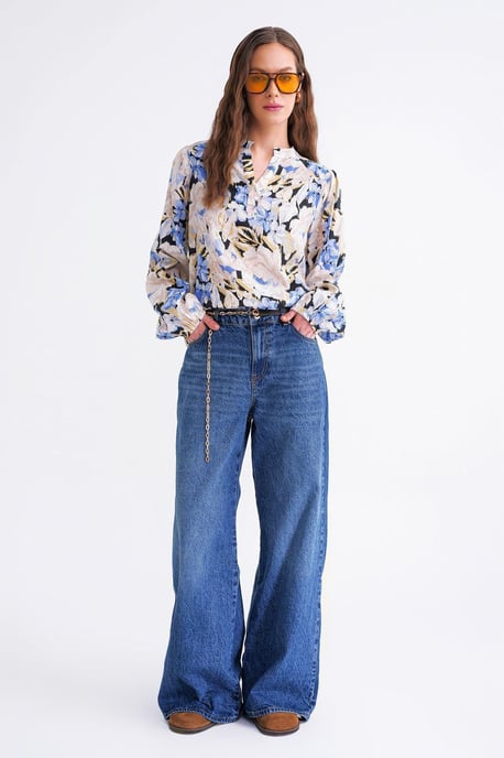Bloemdruk Lange Mouw Mandarin Kraag Blouse - Image 2
