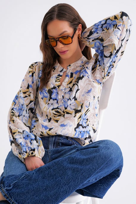 Bloemdruk Lange Mouw Mandarin Kraag Blouse - Image 4