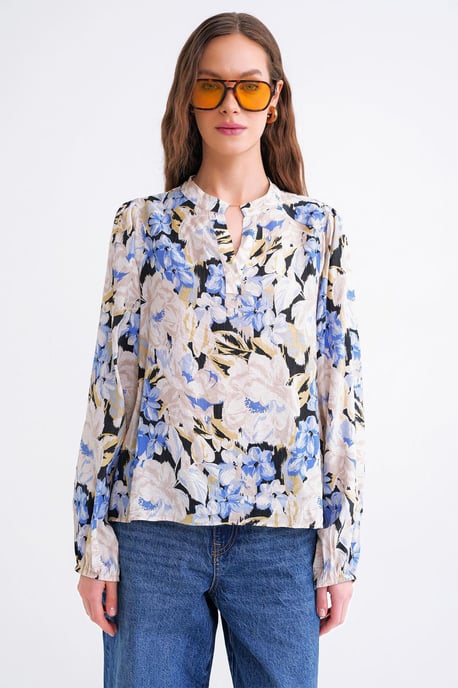 Bloemdruk Lange Mouw Mandarin Kraag Blouse - Image 5