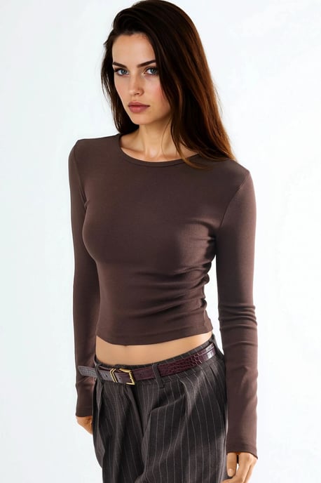 Langarm T-shirt met ronde hals - Image 1