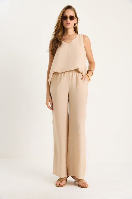V-hals Katoenen Blouse-Broek Twee-Piece Set - Image 2