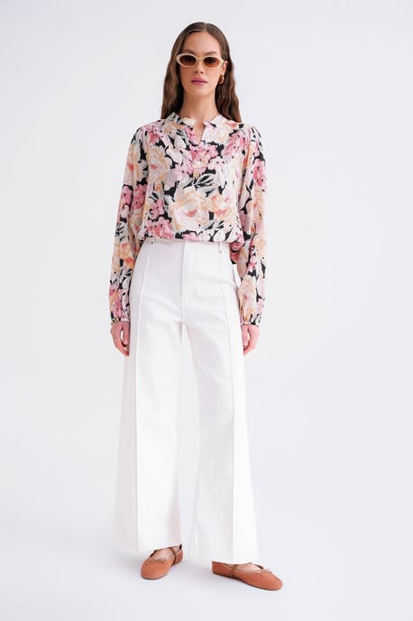 Bloemdruk Lange Mouw Mandarin Kraag Blouse - Image 2
