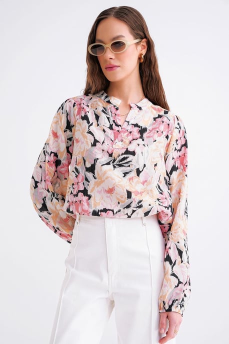 Bloemdruk Lange Mouw Mandarin Kraag Blouse - Image 3