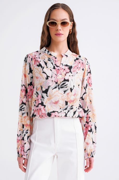 Bloemdruk Lange Mouw Mandarin Kraag Blouse - Image 4