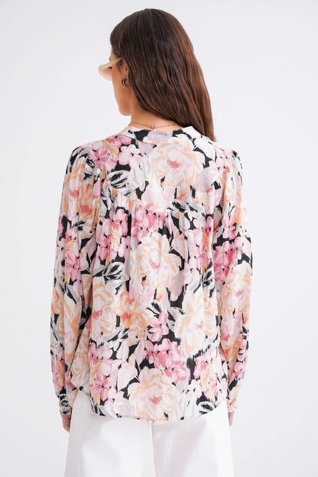 Bloemdruk Lange Mouw Mandarin Kraag Blouse - Image 6