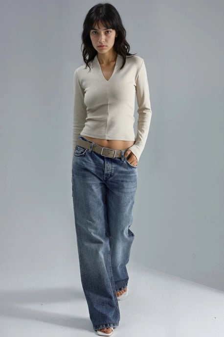 Slim Fit V-Hals Lange Mouw Blouse - Image 2