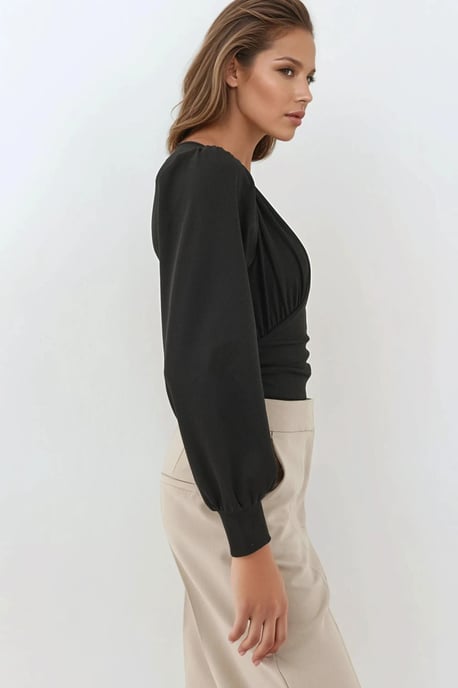 Slim Fit V-Hals Ballonmouwen Bodysuit - Image 3