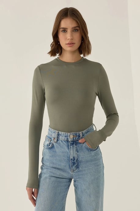 Slim Fit Lange Mouw Crew Neck Bodysuit - Image 4