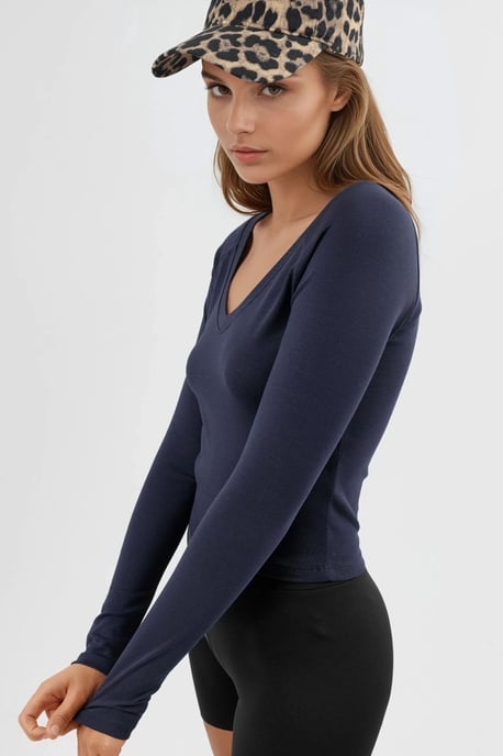 V-hals Lange Mouwen Aansluitende Blouse - Image 3