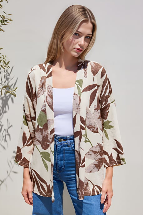 Textured Losse Fit Schouderkraag Kimono - Image 2