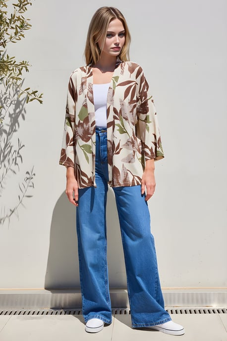 Textured Losse Fit Schouderkraag Kimono - Image 3