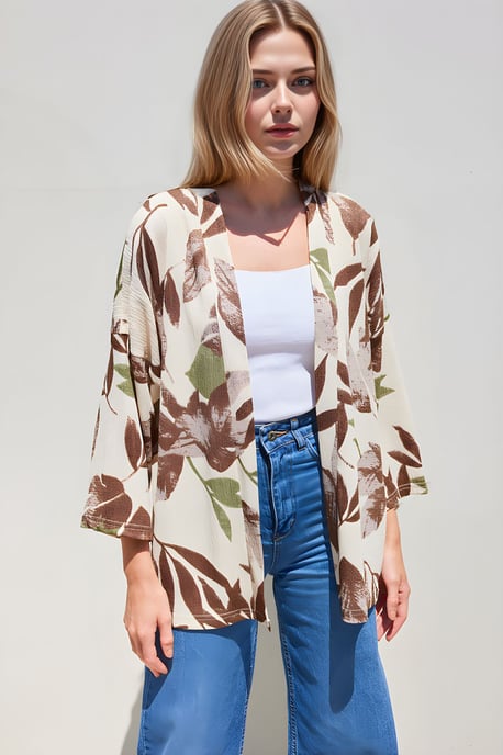 Textured Losse Fit Schouderkraag Kimono - Image 4