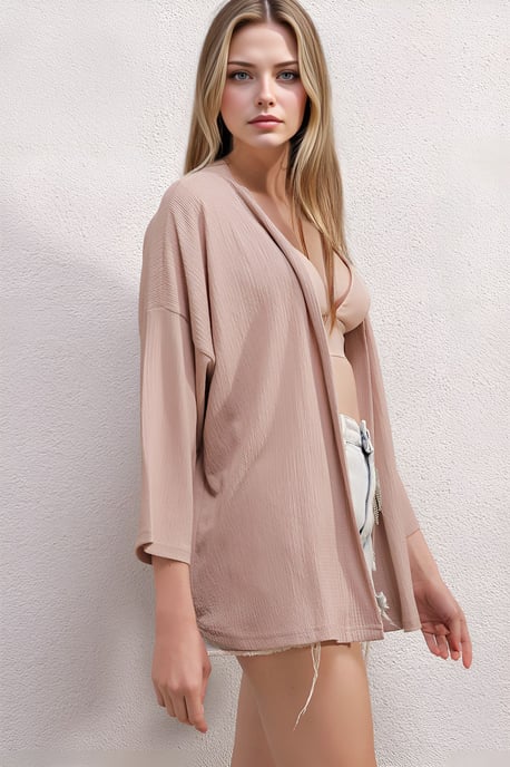Textured Loose Fit Sjaalkraag Kimono - Image 3