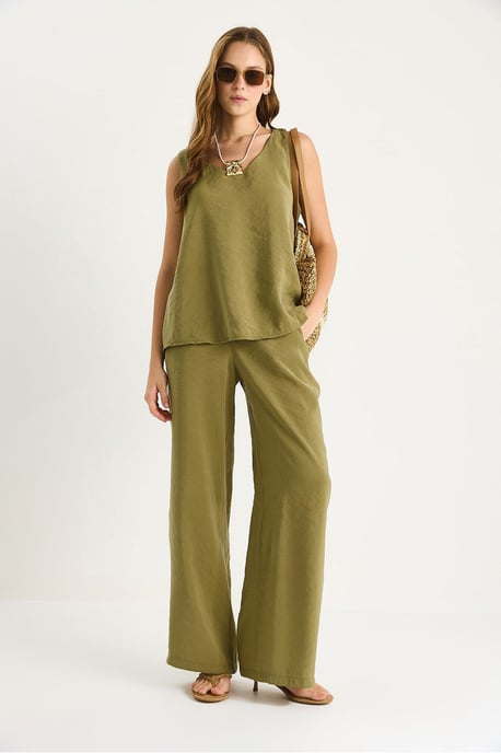 V-hals Katoenen Blouse-Broek Twee-Piece Set - Image 2