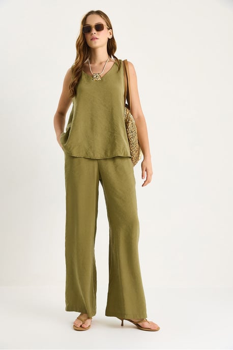 V-hals Katoenen Blouse-Broek Twee-Piece Set - Image 4