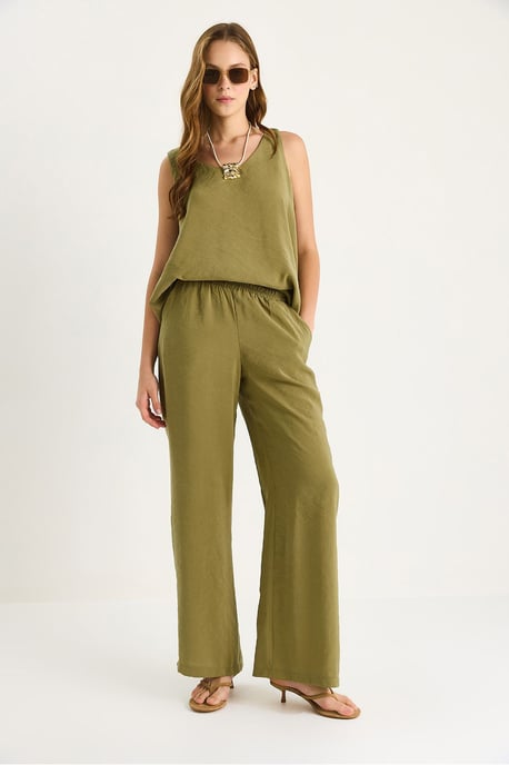 V-hals Katoenen Blouse-Broek Twee-Piece Set - Image 5