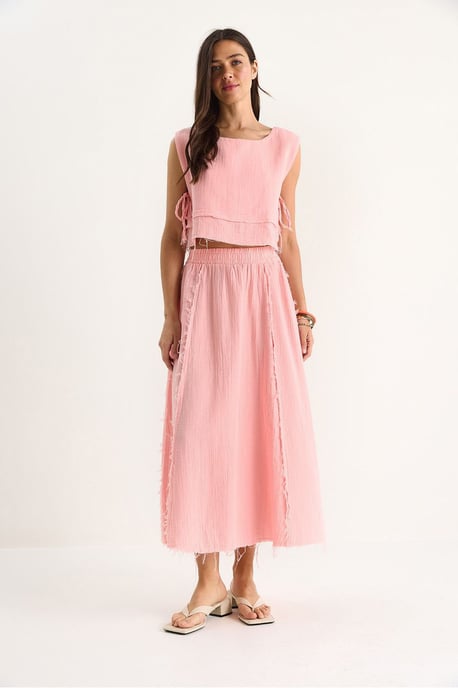 Textuur Blouse & Rok Muslin Stof Twee-Delige Set - Image 2