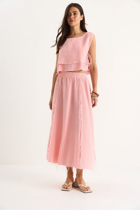 Textuur Blouse & Rok Muslin Stof Twee-Delige Set - Image 3