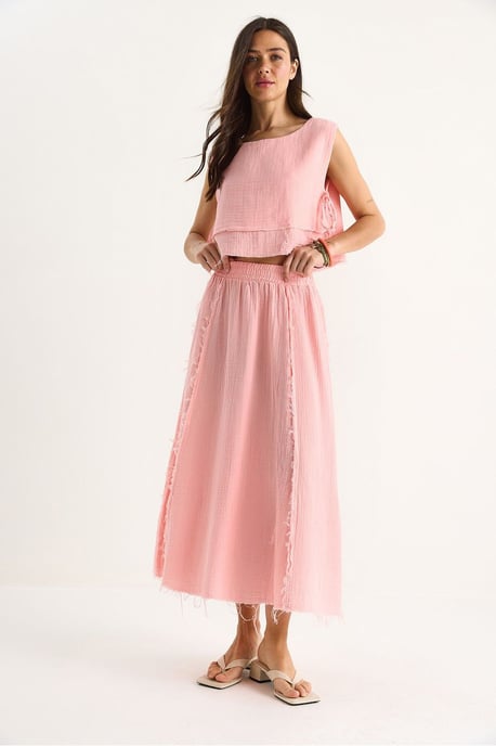 Textuur Blouse & Rok Muslin Stof Twee-Delige Set - Image 4
