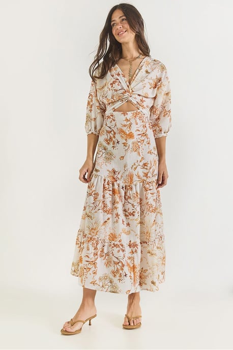 V-hals Bloemen Maxi Jurk met Strik - Image 1