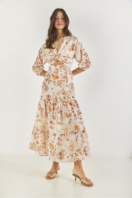 V-hals Bloemen Maxi Jurk met Strik - Image 3