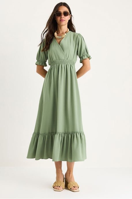 V-hals Midi-jurk met Strik - Image 1