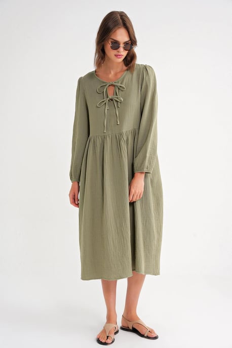 V-hals Midi-jurk met striksluiting - Image 3