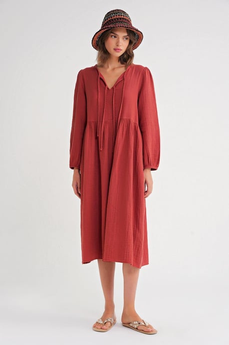V-hals Midi-jurk met striksluiting - Image 1