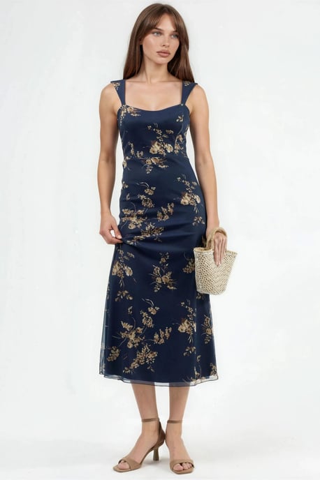 Bloemen Midi-jurk met Hartkraag - Image 1