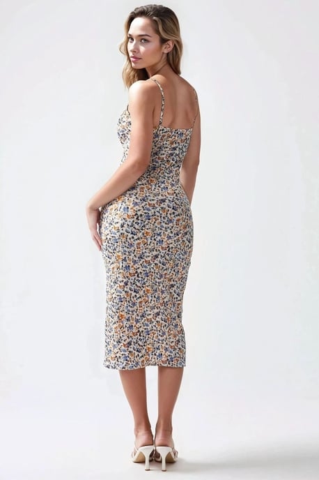 Allover Bloemendruk Bodycon Midi Jurk met Split - Image 6