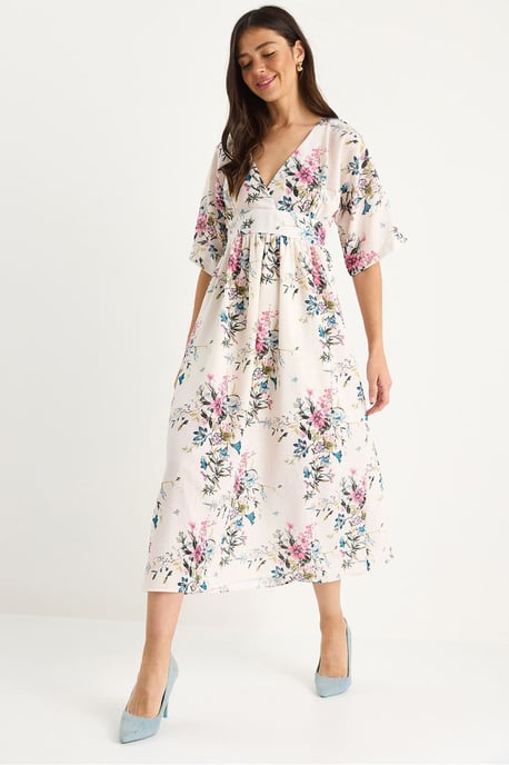 Bloeiende V-hals Midi-jurk - Image 1