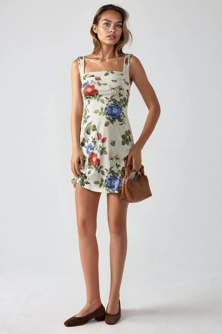 Bedrukte Bodycon Mini-jurk met Vierkante Kraag - Image 2